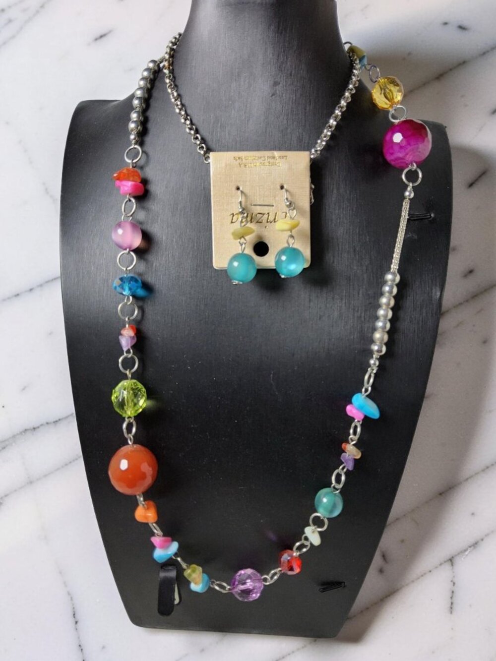 vintage 1997 new prizma multicolor multi beaded statement necklace and earrings